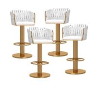 Set of 4 Modern Gold Velvet Bar Stools Adjustable Height Swivel Counter Chairs with Backs Stylish Woven Design for Kitchen Home Bar and Island Use