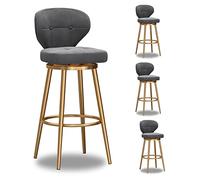 Set of 4 Modern Grey Velvet Swivel Counter Stools 360° Rotating Barstools with Backrest for Kitchen Island & Dining Counter Height 75cm