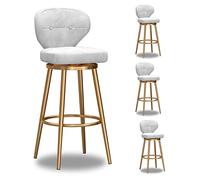Set of 4 Modern Velvet Swivel Counter Stools 360° Rotating Bar Chairs with Backrest for Kitchen Island Stylish Dining Stools Height 75cm White