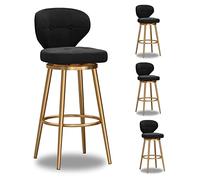 Set of 4 Modern Velvet Swivel Counter Stools 360° Rotating Bar Stools with Back Rest for Kitchen Island Stylish Dining Chairs 75cm Seat Height Black