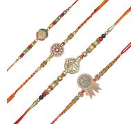 Set of 4 Rakhi for Brother Bhaidooj Tikka Rakhi Thread Bracelet for Bhai Bhabhi Bhaiya veera Raksha Bandhan Set Dora Bracelets with for Brother Sister Indian Traditional Decorations Festival