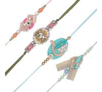 Set of 4 Rakhi for Brother Rakhi Thread Bracelet for Bhai Bhabhi Bhaiya veera Bhaidooj Tikka Decorations Set Dora Bracelets with Rakhi gift Pack for Brother Sister Indian Traditional Festival