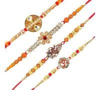 Set of 4 Rakhi for Brother Rakhi Thread Bracelet for Bhai Bhabhi Bhaiya veera Raksha Bandhan Set Dora Bracelets with Rakhi Card gift Pack for Brother Sister Indian Traditional Raksha Bandhan Festival