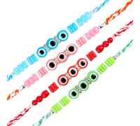 Set of 4 Rakhi for Brother Rakhi Thread Bracelet for Bhai Bhabhi Bhaiya veera Raksha Bandhan Set Dora Bracelets with Rakhi Card gift Pack for Brother Sister Indian Traditional Raksha Bandhan Festival