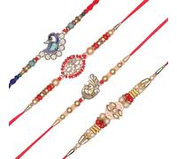 Set of 4 Rakhi for Brother Thread Bracelet for Bhai Bhabhi Bhaiya veera Raksha Bandhan Dora Set Bracelet with Rakhi Gift Card Pack for Brother Sister Indian Traditional Raksha Bandhan Festival