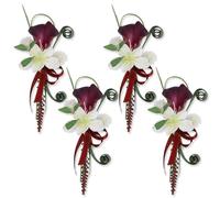Set of 4 Red Real Touch Calla Lily Boutonniere for Men Wedding Handmade Artificial Prom Boutonniere with Easy Pin & Clip Groom Groomsmen Flower for Homecoming Party Suit Corsage