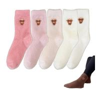 Set of 5 Cute Highland Cow Socks, Fuzzy Socks Winter Warm with Embroidered Cow Design, Plush Crew Sock for Women Man (Set A)