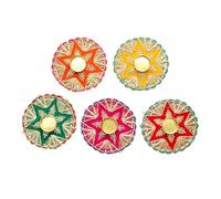 Set of 5 Decorative Mat Rangoli with T-Light Candle Holder Stand for Indian Traditional Festival Diwali Decorations Embrodaries for Gifting Idea Home Decor(Size:-5")(Red/Pink/Yellow/Green/Orange)
