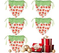 Set of 5 Soft Flannel Gift Bags, Cartoon Strawberry Print Pouches for Treats, Reusable Party Favor Holders, Perfect for Birthdays, Baby Showers, and Holiday Celebrations