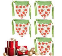 Set of 5 Soft Flannel Gift Bags, Cartoon Strawberry Print Pouches for Treats, Reusable Party Favor Holders, Perfect for Birthdays, Baby Showers, and Holiday Celebrations