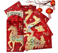 Set Of 6 Embossed Traditional Red Envelopes For Chinese New Year, Year Of The Horse Design, Perfect For Kids, Adults, Friends, Neighbors, Home, Community, or Business Gatherings