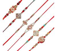 Set of 6 Rakhi for Brother Thread Bracelet for Bhai Bhabhi Bhaiya veera Raksha Bandhan Dora Set Bracelet with Rakhi Gift Card Pack for Brother Sister Indian Traditional Raksha Bandhan Festival