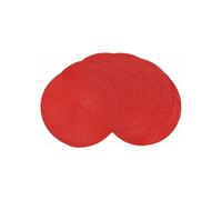 Set of 6 round placemats, heat-resistant, washable, plastic, for the kitchen, red VHV