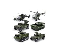 Set of 6 toy vehicles: small military car, tank, jeep, helicopter, small birthday and Christmas gifts