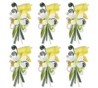 Set of 6 Yellow Real Touch Calla Lily Boutonniere for Men Wedding Handmade Artificial Prom Boutonniere with Easy Pin & Clip Groom Groomsmen Flower for Homecoming Party Suit Corsage