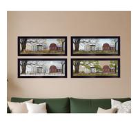 Set Of Four Red Barn For The Season Black Framed Print Wall Art