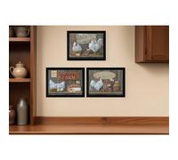 Set Of Three Farmers Market Black Framed Print Wall Art
