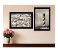 Set Of Two Cape Hatteras Lighthouse and Sea Shells 1 Black Framed Print Wall Art