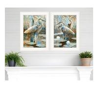 Set Of Two Marsh Herons I and Sea II White Framed Print Wall Art