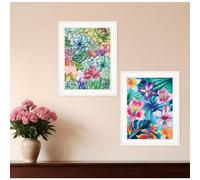 Set Of Two Succulents Paradise and Tropical Flowers White Framed Print Wall Art
