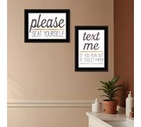 Set Of Two Text Me If You Run Out of Toilet Paper While Seated Black Framed Print Wall Art