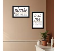 Set Of Two Text Me If You Run Out of Toilet Paper While Seated Black Framed Print Wall Art