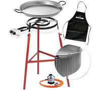 Set Paellero 400mm + Kit Paravientos - Paellera 46cm, Patas Reforzadas, Regulador de Gas, Manguera Homologada y Delantal Negro de Regalo