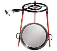 Set paellero y paella, incluye quemador de 40cm y 2 fuegos, más las patas. Paellera de 46cm (12 raciones). Apto para butano y propano, Vaello Campos. También disponible pack con tubo y alcachofa para