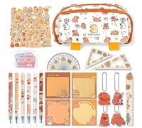 Set Papelería Capybara 31 Piezas, Estuche Flip 6 Bolígrafos Negros, 4 Notas Adhesivas, 4 Llaveros 50 Pegatinas 12 Pegatinas Caja & 4 Reglas, Útiles Escolares Niños, Regalo Cumpleaños Navidad Colegio