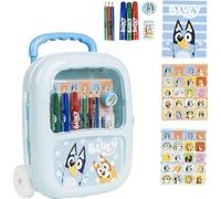 Set Papelería Coloreable Trolley Bluey - Kit Escolar Infantil con Maletín de Ruedas | Incluye Stickers, Colores y Hojas para Colorear de Bluey