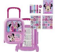 Set papelería Minnie Mouse Disney para niñas con maleta trolley - Mochila de ruedas Minnie con crayones, lápices, stickers, libreta y accesorios escolares