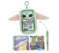 Set Papelería Peluche Grogu The Mandalorian para Niños y Niñas - Estuche Suave Verde con Mosquetón, Mini Libreta Espiral, Pegatinas y Bolígrafo, Licencia Oficial, Regalo Vuelta al Cole