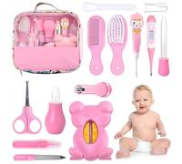 Set para Cuidado del Bebé HyAdierTech 13 piezas Conjunto de Aseo para Bebés Cuidado, Kit de Aseo Nail Clipper Tijeras Cepillo de Pelo Peine Manicura Termómetro, Perfecto para Recién Nacido (Rosado)