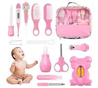 Set para Cuidado del Bebé HyAdierTech 13 piezas Conjunto de Aseo para Bebés Cuidado, Kit de Aseo Nail Clipper Tijeras Cepillo de Pelo Peine Manicura Termómetro, Perfecto para Recién Nacido (Pink)