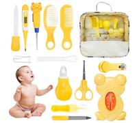 Set para Cuidado del Bebé HyAdierTech 13 piezas Conjunto de Aseo para Bebés Cuidado, Kit de Aseo Nail Clipper Tijeras Cepillo de Pelo Peine Manicura Termómetro, Perfecto para Recién Nacido (Yellow)