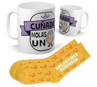 Set para Cuñada | Taza cuñada mola un huevo + Calcetines Sorpresa | Regalo Original y Divertido para Mujer | Perfecto en Cumpleaños, Navidad, Amigas y Celebraciones Familiares