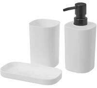 Set para el baño - Juego 3 Accesorios para Lavabo - Kit de 3 Piezas - 1x dispensador de jabón 1x Vaso 1x Bandeja (Blanco)