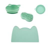 Set para Gatos con Cepillo de Silicona, Cuenco, Alfombrilla y Tapa, Menta