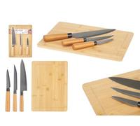 Set para Quesos de 4 Piezas: Elegante Tabla de Bambú de 35x25 cm con 3 Cuchillos de Acero - Ideal para Menaje de Cocina, Mesa y Presentación de Quesos