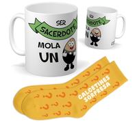 Set para Sacerdotes y Religiosos | Taza “SER SACERDOTE MOLA UN HUEVO” + Calcetines Sorpresa | Regalo Original y Divertido para Hombre o Mujer | Ideal para Cumpleaños, Navidad, Parroquias y Seminarios