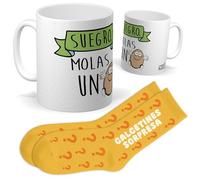 Set para Suegro | Taza suegro mola un huevo + Calcetines Sorpresa | Regalo Original y Divertido para Hombre | Detalle para Cumpleaños, Navidad, Familia, Amigos y Ocasiones Especiales con Humor