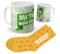 Set para Tío | Taza mi tío mola un huevo + Calcetines Sorpresa | Regalo Original y Divertido para Hombres | Detalle para Cumpleaños, Navidad, Día del Padre, Amigos, Familiares y Ocasiones Especiales