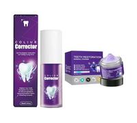 Set Pasta de Dientes Morada Blanqueadora+Teeth Whitening Powder, Teeth Whitening Foam Toothpaste, Tooth Stain Removal, Remover Reduce Yellowing Teeth, Proteger las Encías y Refrescar el Aliento