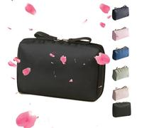 Set Patient Travel Makeup Pouch, 2024 New set patient makeup bag, multi compartment toiletry cosmetic bag, multi compartment toiletry bag, Large Capacity Waterproof Makeup Bag (L,Black On Black)