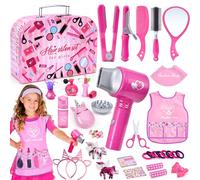 Set Peluqueria Juguetes Niña con Secador de Pelo Rizador Peine Espejo Delantal Capa y Accesorios Pelo Peluqueria Maletin Maquillaje Juguete Juego de Simulación Regalo para Niñas 3 4 5 6 7 8 Años