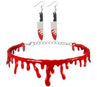 Set Pendientes de Halloween,Cadena falsa de Halloween para fiestas, collar rojo con gotas de sangre, Plástico,Pendientes Colgantes para Niños, Decoracion Halloweens para Mujeres y Niña