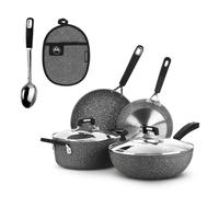 Set pentole e padelle KASANOVA New Petra Dark, antiaderente, induzione e forno fino a 180°C, con presina e cucchiaio (8)