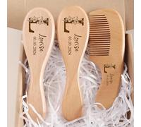 Set Personalizado De Cepillo Y Peine Para Bebés Grabado Con Flores Y Letras Del Alfabeto, Cepillo De Madera Con Cerdas Suaves De Cabra Personalizado, Cepillos Para Prevenir La Costra Láctea