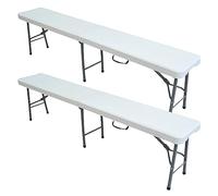 Set Picnic mobiliario jardín Plegable: 2X Banco de 183 x 28 x 43 cm, en Color Blanco, mobiliario Auxiliar y Multifuncional, para Exterior