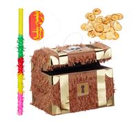 Set piñata cofre pirata y monedas doradas marrón piñata cofre tesoro 288 monedas